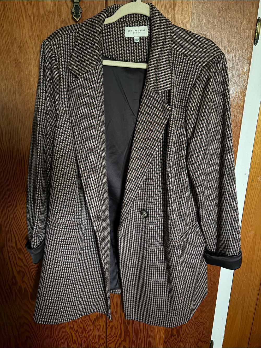 Skies Are Blue Brown & Black Houndstooth Oversized Blazer Jacket